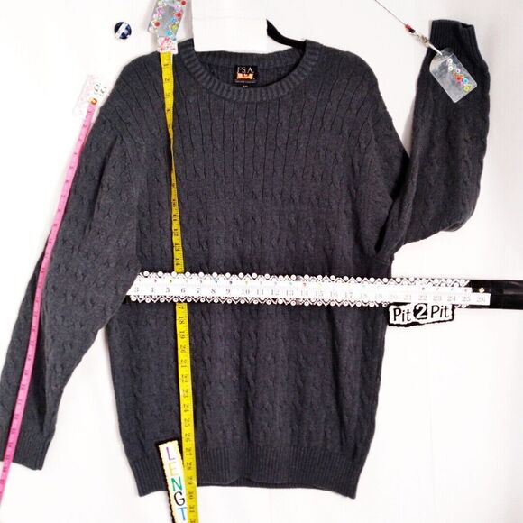 Jos A Bank Executive Collection Gray Crew Neck Long Sleeve Cable Knit Sweater 2X - Picture 9 of 10